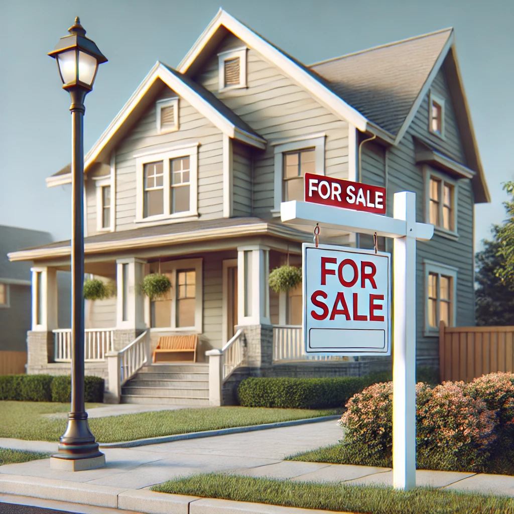Sell your house fast to a cash buyer Well-maintained suburban home with a 'For Sale' sign in the front yard, symbolizing readiness for a quick sale. Ideal for illustrating a fast home sale process.