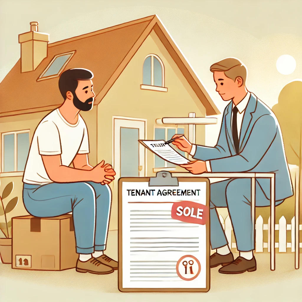 landlord_selling_tenant_occupied_property landlord meeting with a tenant, discussing a sale agreement, representing the process of selling a tenant-occupied property.