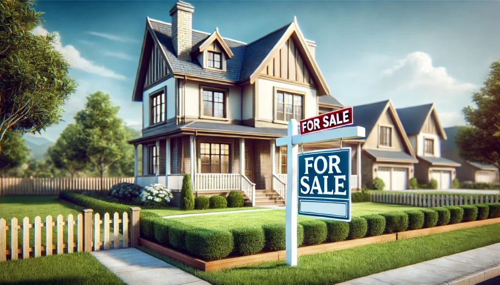 well-maintained suburban house with a 'For Sale' sign, emphasizing tips for selling a house quickly